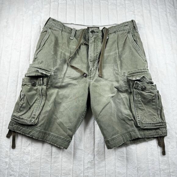 VTG Abercrombie Fitch Cargo Shorts Men's 33 Olive Baggy Y2K Fatigues Paratrooper - Picture 1 of 14